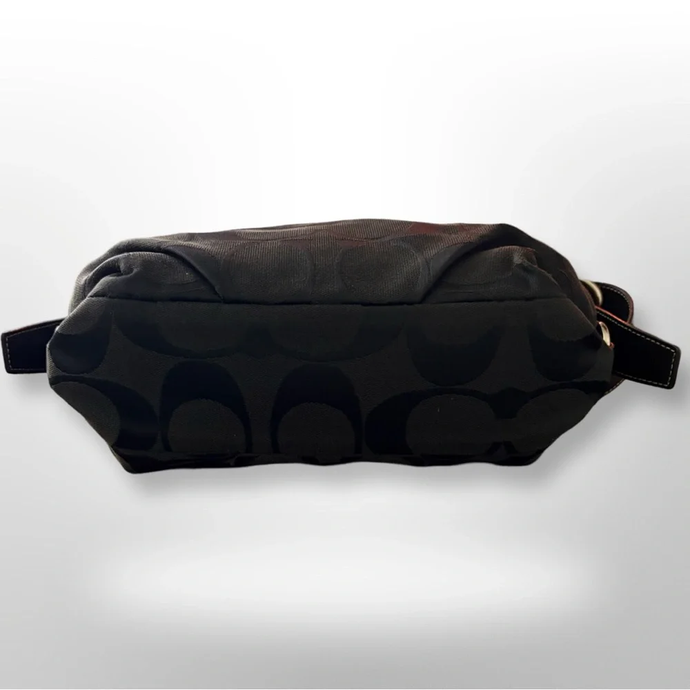 Coach Black Signature Shoulder Bag with Dark Brown Strap
